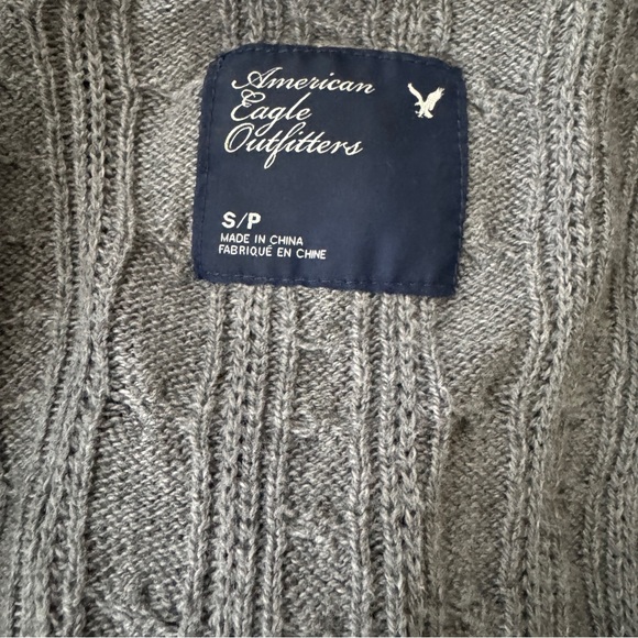 American Eagle Vintage Cable Knit V-Neck Sweater Grey (2000s) Y2K cotton wool - Picture 5 of 7